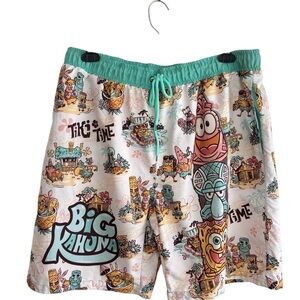Sponge Bob Square Pants Swim Suit Trunks Shorts XL Big Kahjna Tiki Time Bar NEW!